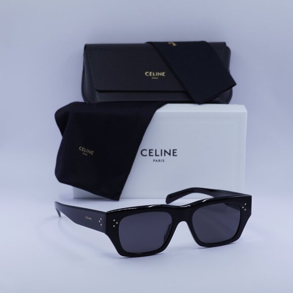 Celine CL40297U 01A Square Sunglasses - Shiny Black/Smoke - Picture 4 of 9